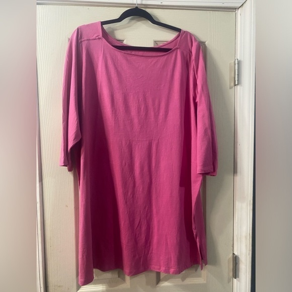 Roamans  square neck /4  Sleeve Long T-Shirt Red Plus Size 1X 22/24 - Picture 1 of 9